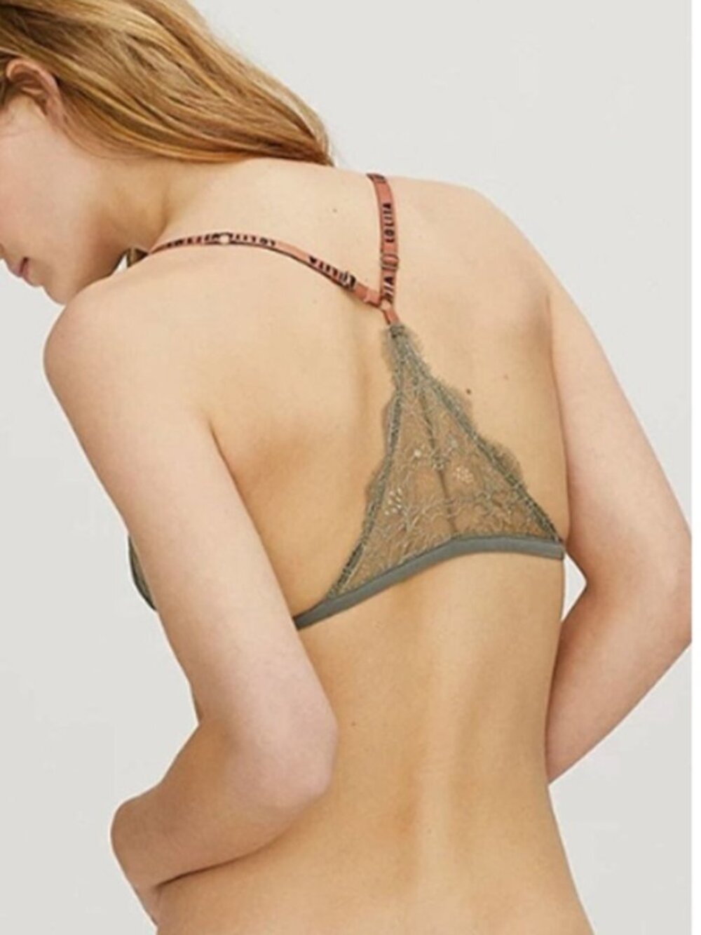 Love Stories Satin Lace Bralette Sage Green Racerback Front Closure Size 2 EUC - Picture 3 of 9
